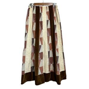 VTG 70s Chessa Davis Gored Boho Hippie Maxi Skirt Lace Velvet Quilt Patchwork
